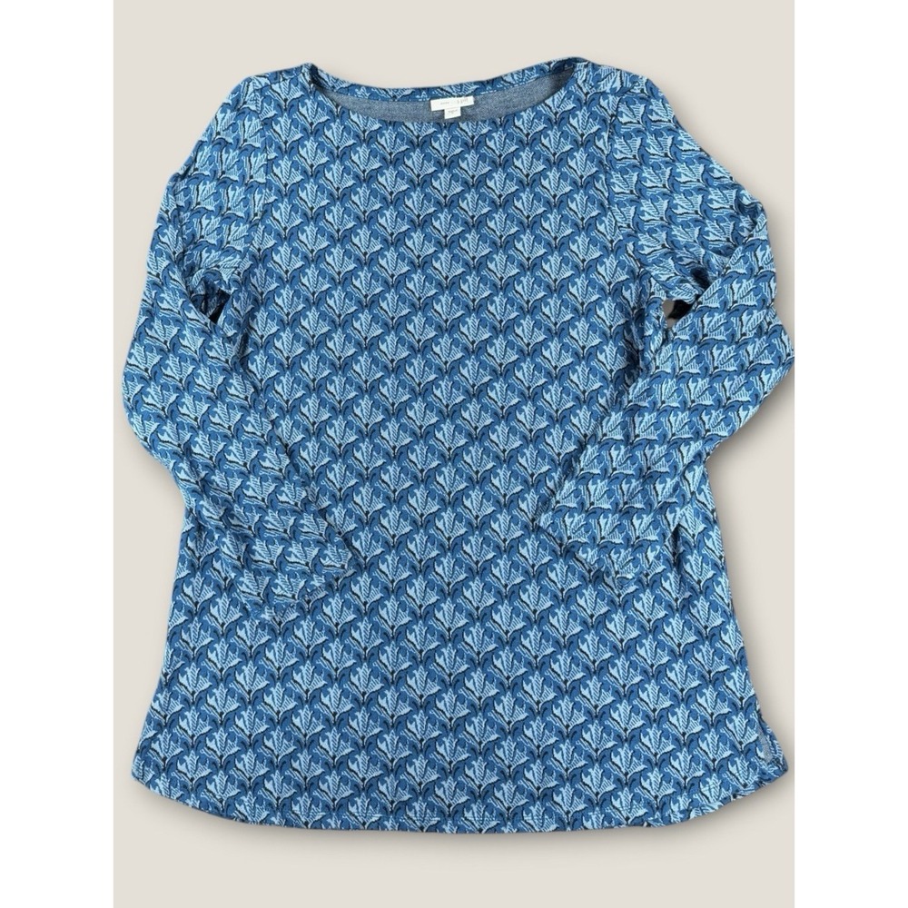 J. Jill Ponte Knit Top Womens Medium M Blue Damask Geometric Long Sleeve Shirt